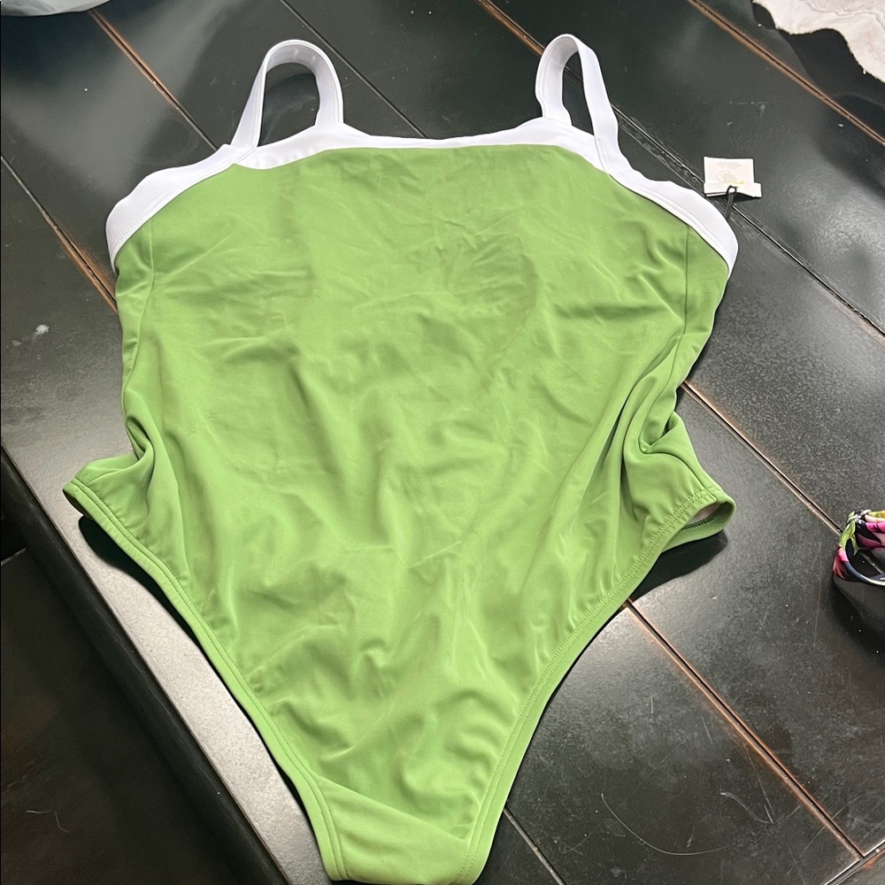 Shade & Shore Green and White Women's One Piece Swimsuit
